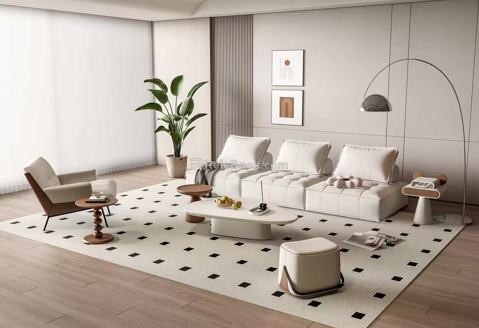 Modern Sofa Coffee Table Combination Sofa Combination Multi-person Sofa Leisure Chair Coffee Table Floor Lamp Sofa Stool 3d model