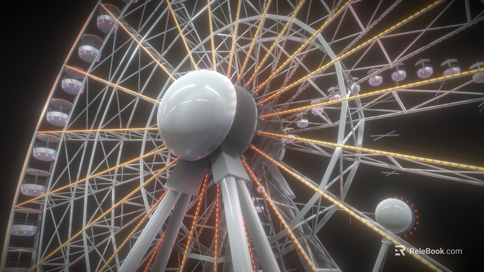 Ferris Wheel Amusement Equipment With White Hub Metal Frame LED Lights And Passenger Cabins 3d model 