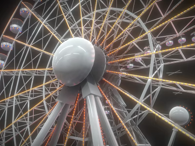 Ferris Wheel Amusement Equipment With White Hub Metal Frame LED Lights And Passenger Cabins 3d model