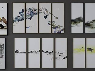 Traditional Chinese Landscape Paintings With Ink Wash Mountains And River Scenes 3d model