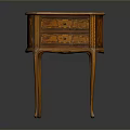 Antique Wooden Side Table With Curved Legs Single Drawer And Intricate Wood Grain