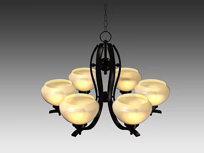 Classic Black Metal Chandelier With Multiple White Glass Shades And Curved Arms 3d model