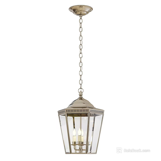 Vintage Pendant Light With Glass Shade Metal Chain And Hexagonal Design For Home Decor 3d model 