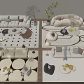 Modern White Sofa And Round Coffee Table Set With Plants Rugs Lamps And Cushions
