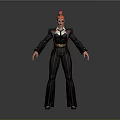 3D Character Model With Red Hair Black Striped Suit Red Belt And White Shirt