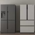 Two Modern Refrigerators in Gray and White Standing Side by Side in Kitchen 3d model