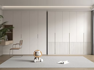 Modern White Wardrobe Design With Sliding Doors In Minimalist Interior And Plant Accents 3d model