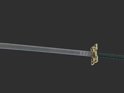 Traditional Japanese Sword With Slender Blade Green Wrapped Handle And Golden Tsuba 3d model