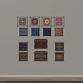 Vibrant Framed Embroidered Wall Art With Various Colorful Geometric Patterns Hanging