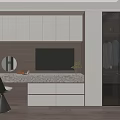 Modern Wardrobe With Glass Doors Hanging Clothes Dressing Table And Marble Countertop