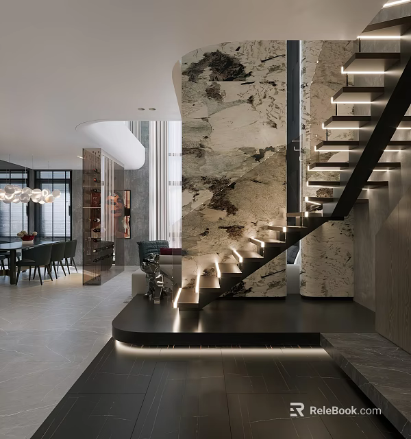 Modern Duplex Living Room With Staircase And Elegant Decor 3d model 