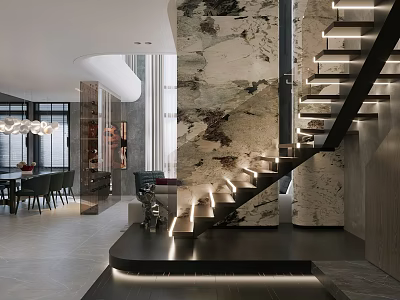 Modern Duplex Living Room With Staircase And Elegant Decor 3d model