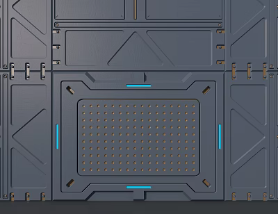 Gray Wall Panel with Geometric Patterns Rectangular Small Hole Area Blue Lines and Metal Connectors 3d model