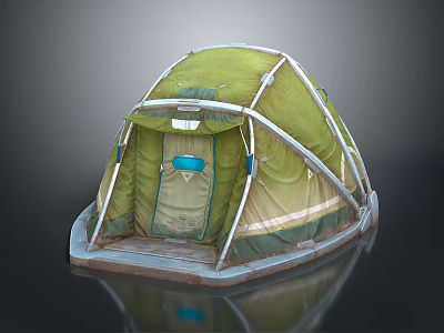 Green Outdoor Camping Tent With White Frame And Waterproof Floor Mat 3d model