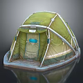 Green Outdoor Camping Tent With White Frame And Waterproof Floor Mat