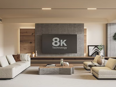 Modern TV Background Wall With 8K Technology Stone Wood And Living Room Decor 3d model