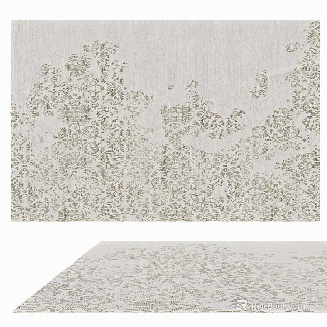 Square Area Carpet Featuring Delicate Floral Patterns In Light Tones 3d model