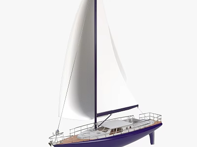 Modern Blue Hull Sailboat With White Sails And Wooden Deck Design 3d model