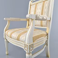 Elegant Classic Carved Armrest Dining Chairs With Cream Gold Striped Fabric And White Frame