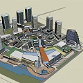 Modern Commercial Complex With High Rise Towers Retail Spaces And Open Green Plazas