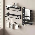 Modern Bathroom White Towels On Black Shelves And Towel Rack With Toilet Paper