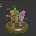 Fantasy Figure Models Three Characters With Hammers And Staffs On Silver Circular Base