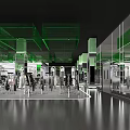 Modern Fitness Gym Interior With Various Equipment Mirror Walls And Green Grid Ceiling