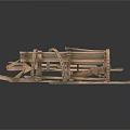 Old Fashioned Wooden Household Items With Intricate Crossed Strips And Curved Parts