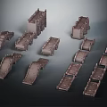 Gray Tabletop Scenery Model Components Including Steps Platforms And Bridges