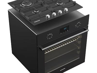 Modern Black Gas Stove And Oven Kitchen Appliance With Control Knobs And Digital 3d model