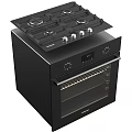 Modern Black Gas Stove And Oven Kitchen Appliance With Control Knobs And Digital