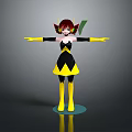 3D Character With Bee Like Features In Yellow Black Outfit Red Hair Antennae Standing Pose