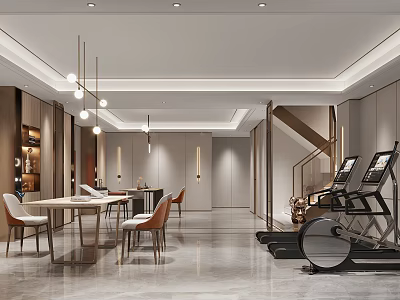 Light luxury recreation room negative first floor study tea room fitness area 3d model