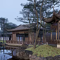 Traditional Chinese Garden Landscape With Wooden Bridge Pond Pavilion And Rock Formations