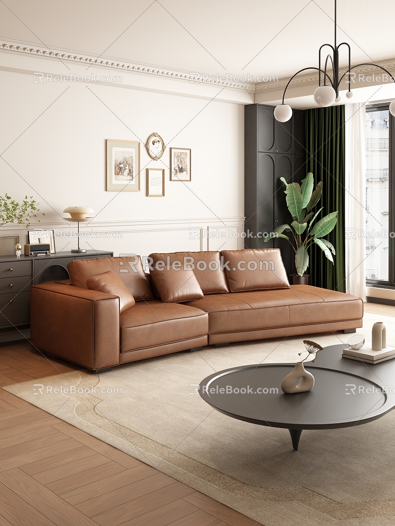 Middle Ancient Living Room Middle Ancient Sofa Leather Sofa model