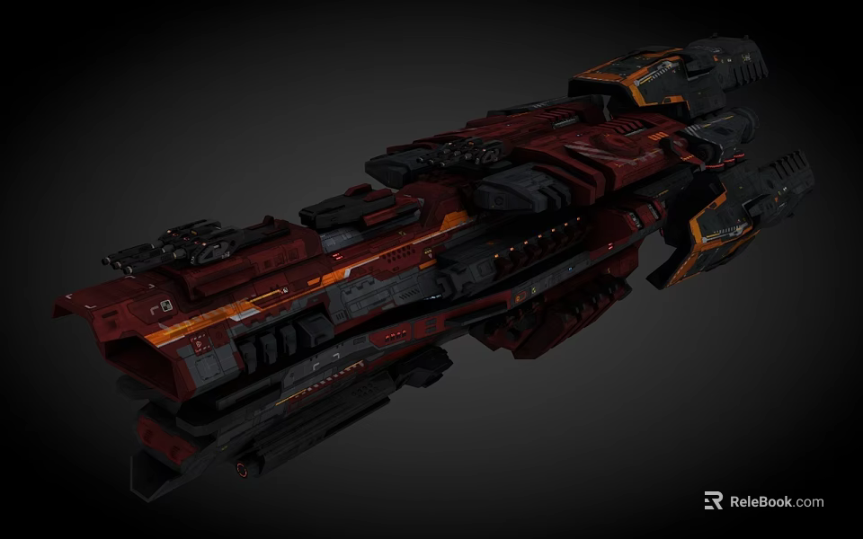 Sci Fi Red Black Interstellar Spaceship Design With Detailed Aerospace Engines And Structure 3d model 
