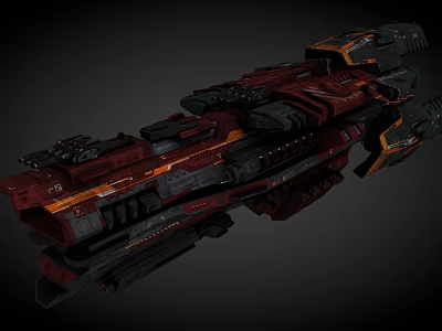 Sci Fi Red Black Interstellar Spaceship Design With Detailed Aerospace Engines And Structure 3d model