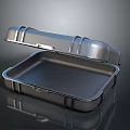 Silver Stainless Steel Lunch Box With Open Lid And Portable Handle For Meals