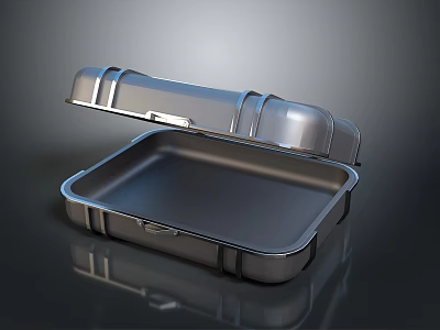 Silver Stainless Steel Lunch Box With Open Lid And Portable Handle For Meals 3d model Silver Stainless Steel Lunch Box With Open Lid And Portable Handle For Meals 3d model
