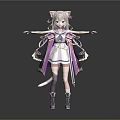 Cat Ear Girl With Feline Features Long White Hair Kimono Style Outfit Standing Pose