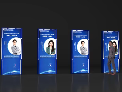 Blue Event Display Walls Featuring Meet The Team Member Photos And Information 3d model