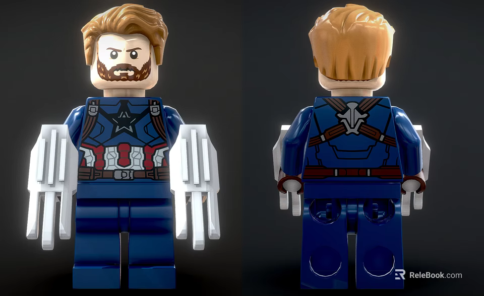 Building Block Captain America Minifigure Front and Back View with Blue Uniform Star Logo 3d model 