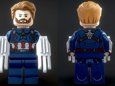 Building Block Captain America Minifigure Front and Back View with Blue Uniform Star Logo 3d model