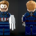 Building Block Captain America Minifigure Front and Back View with Blue Uniform Star Logo