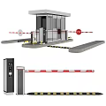 Security Booth With Automatic Red White Striped Barrier Gate And Parking Access Control
