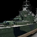 Green Camouflage Battleship With Main Turrets Deck And Superstructure Details