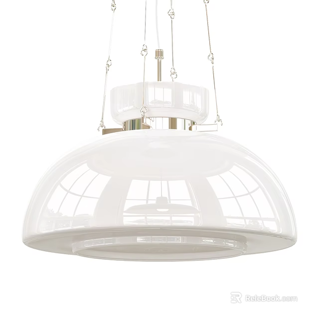 Modern White Domed Glass Chandelier With Transparent Shade And Metallic Accents 3d model 