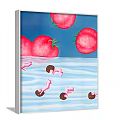 Two Decorative Paintings With Red Round Objects Blue Water Surface Pink Elements And Brown Circles 3d model