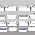 Modern White Rectangular And Oval Bathtubs With Brass Faucets And Flower Petals