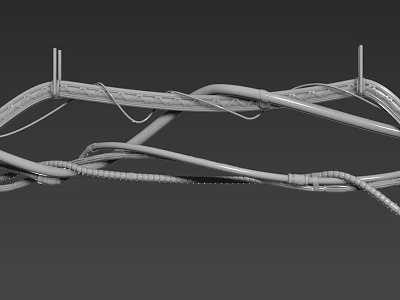Complex Intertwined Metal Pipe Structure With Support Brackets And Industrial Design Elements 3d model